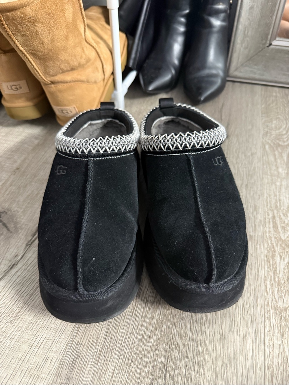 UGG Black Suede Slip-On Clog with Silver Trim